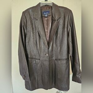 Denim&Co Women's Dark Brown Leather Blazer Jacket